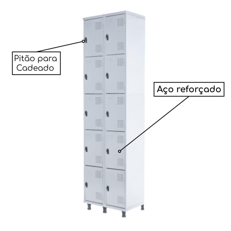 Armário Roupeiro de Aço c/ 10 Portas PEQUENAS – 1,95×0,62×0,40m – SA – CZ/CZ – 14010 AMANHECER MÓVEIS 4