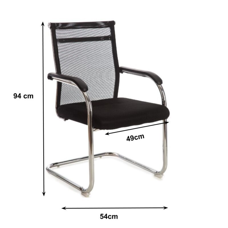 Cadeira Interlocutor Tela DUBAI (Fixa) base Cromada – PMD – Cor Preto – 31018 AMANHECER MÓVEIS 3
