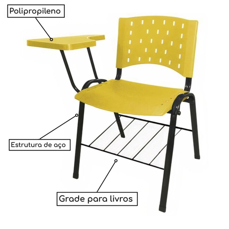 Cadeira Universitária PRANCHETA PLÁSTICA com Porta Livros – Cor Amarelo 32021 AMANHECER MÓVEIS 3