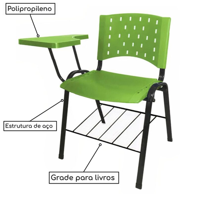 Cadeira Universitária PRANCHETA PLÁSTICA com Porta Livros – Cor Verde 32023 AMANHECER MÓVEIS 3