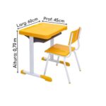 Kit Escolar Individual – (Mesa e Cadeira) – JUVENIL 06 a 09 Anos COR AMARELO – 41083 AMANHECER MÓVEIS 10