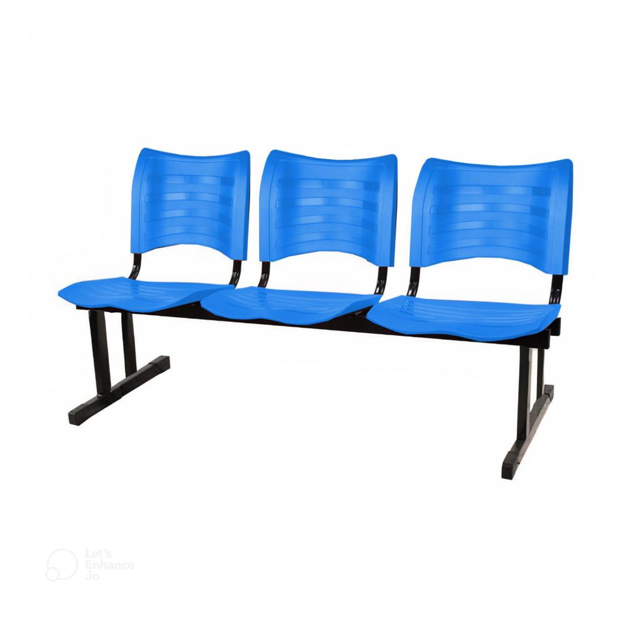 Cadeira Longarina PLÁSTICA 03 Lugares – Cor Azul – MRPLAST – 34201 AMANHECER MÓVEIS