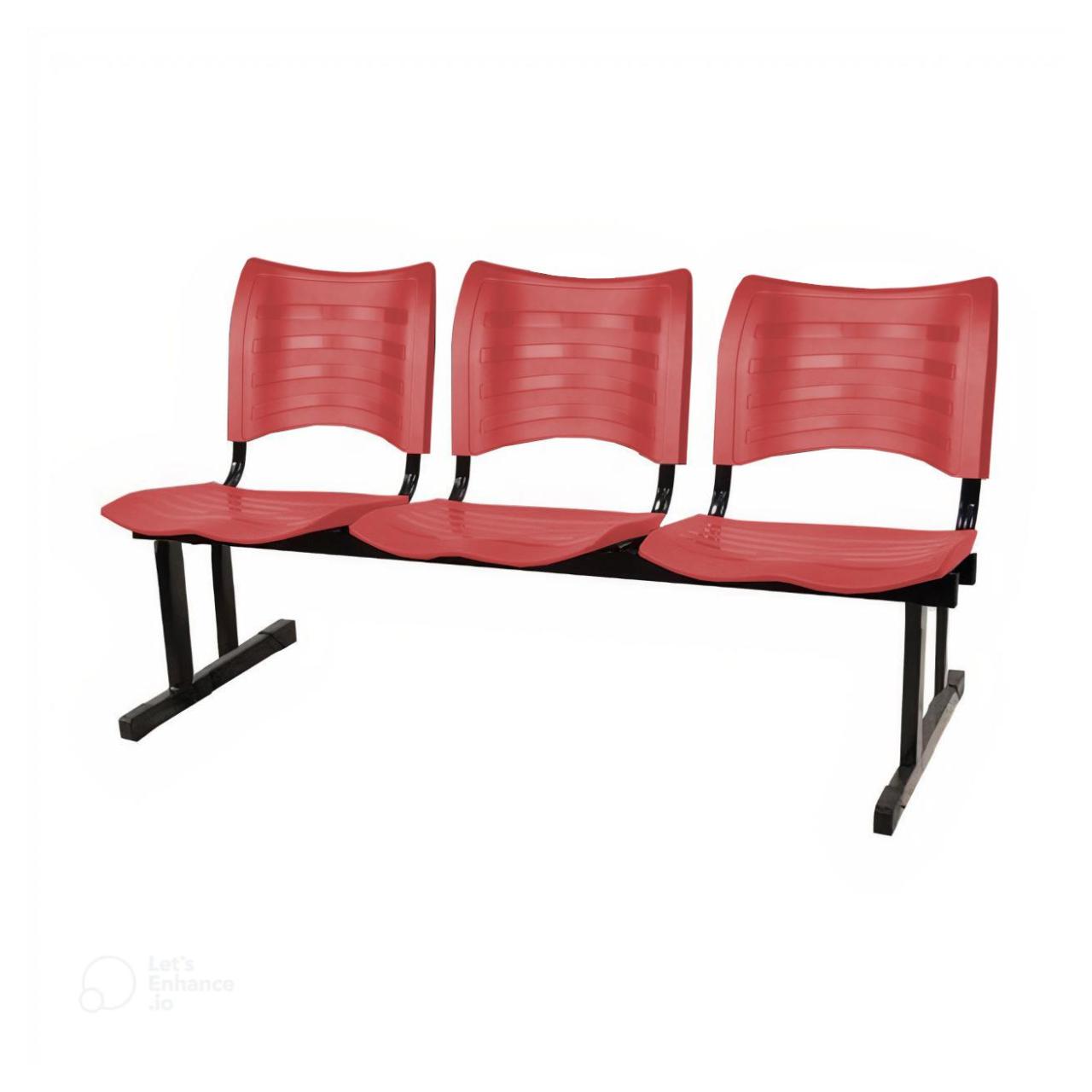 Cadeira Longarina PLÁSTICA 03 Lugares – Cor Vermelho – MRPLAST – 34203 AMANHECER MÓVEIS